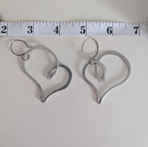 Handmade Silvery Metal Heart Dangle Earrings